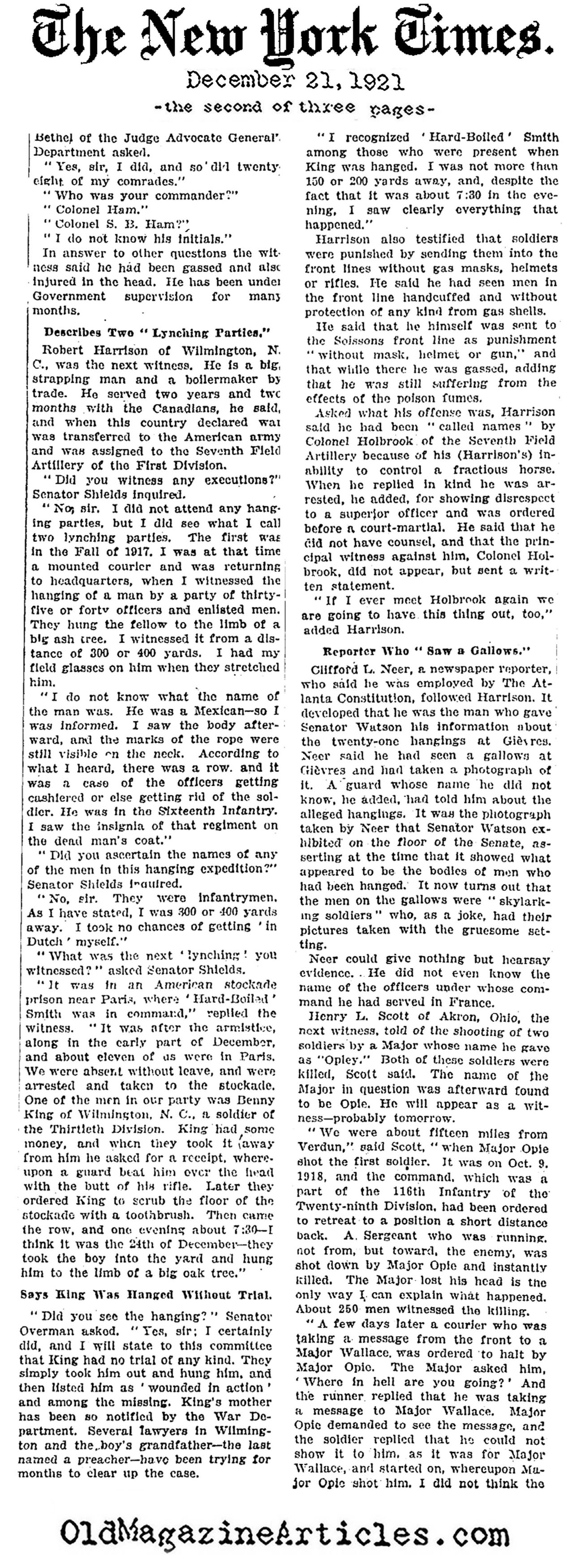 The Lynching of  African-Americans in France (NY  Times,  1921)